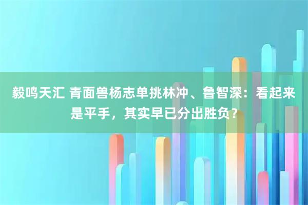 毅鸣天汇 青面兽杨志单挑林冲、鲁智深：看起来是平手，其实早已分出胜负？